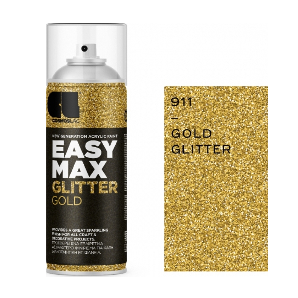 Cosmos Lac Σπρέι Βαφής Easy Max Ακρυλικό με Glitter Εφέ Gold No911 400ml